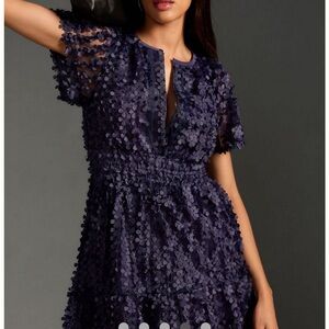 Anthropologie Textured Navy Mini Dress